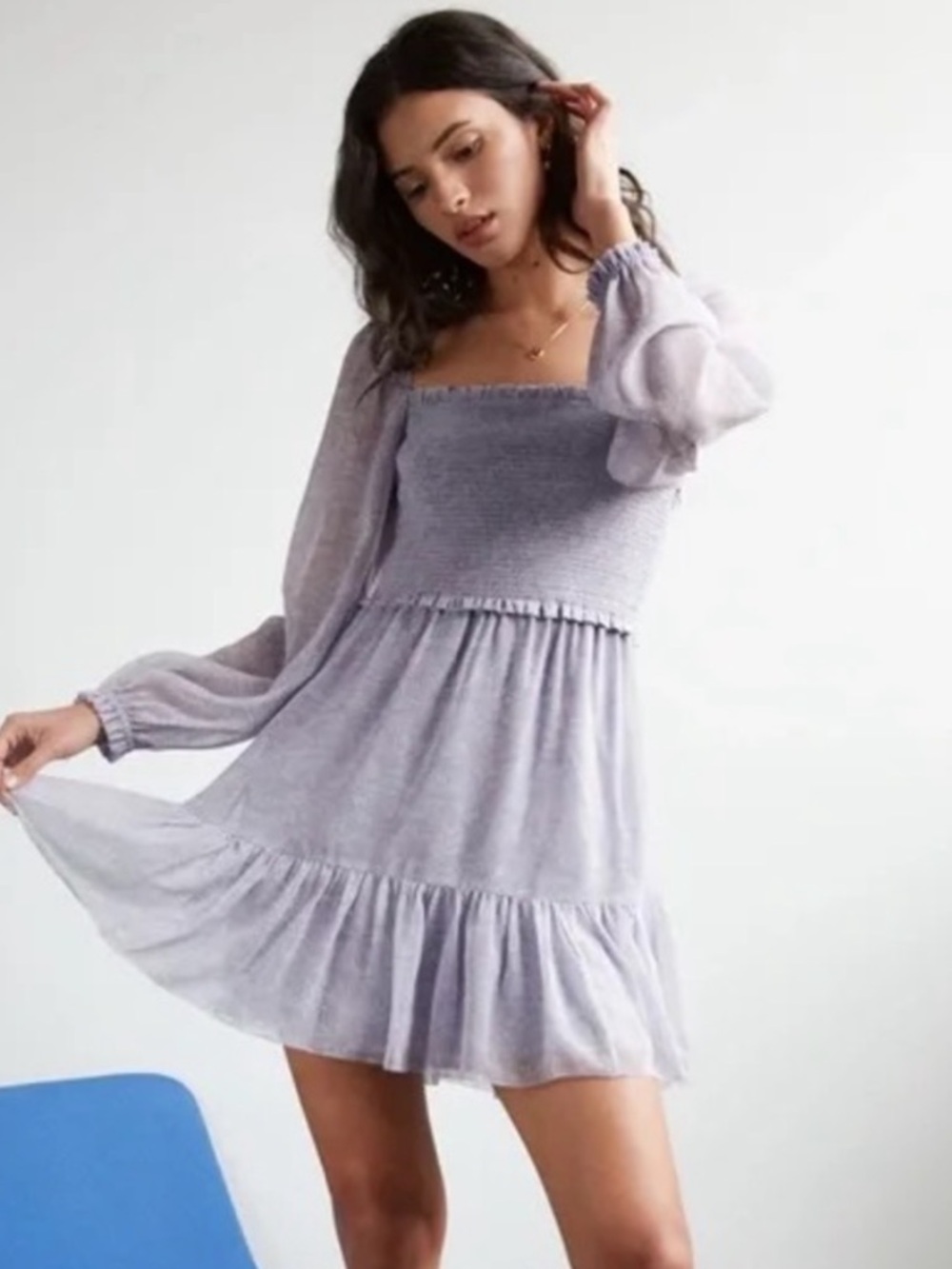 BOGO! Aritzia Wilfred Tempest Dress Smocked Mini Lavender Print Large